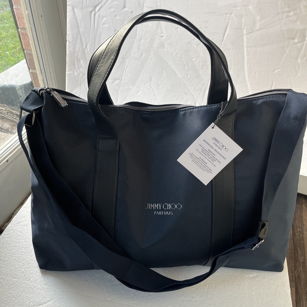 Jimmy Choo Parfums Navy Duffle Weekender Bag W/ Shoulder Strap Travel Tote New - Picture 6 of 16